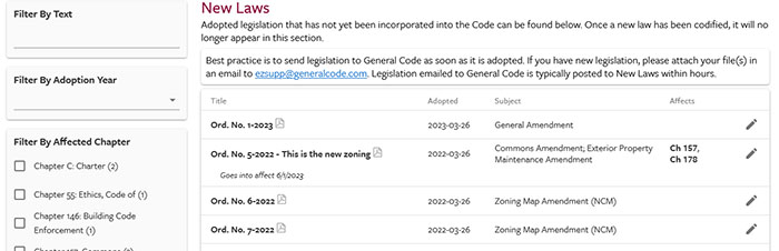 Online Code New Laws Screen